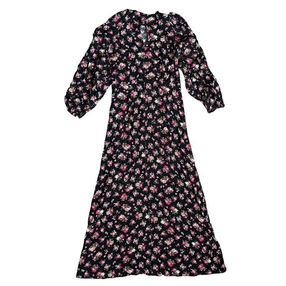 Zara Printed Long Sleeve Black Florals Midi Dress Size Small - Picture 8 of 15